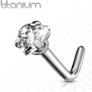 Basic massief titanium neus stud met hart vormig kristal – 0.8 mm – 3 mm