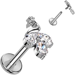 Titanium Intern Geschroefde Labret met sierlijke Pauw top -Zilver