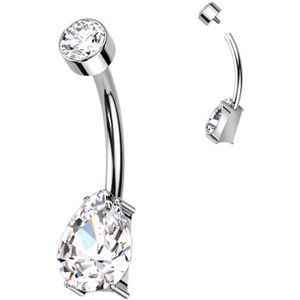 Intern geschroefde titanum navelpiercing met Prong Set peervormig steentje - Zilver - 12 mm - Helder