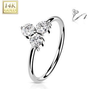 Massief Gouden Neus Ring met Drie Opaal Steentjes/Kristallen