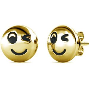 Sterling Zilver Oorknopjes met Knipogende Smiley Face - Goud