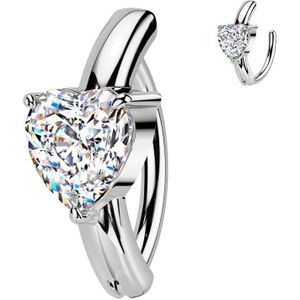 Scharnierende Navelpiercing met Groot Hartvormig Steentje - Zilver