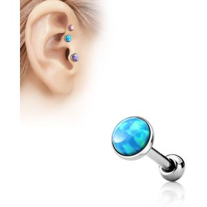 Tragus piercing met platte opaal steen - 5 mm - Licht Blauw