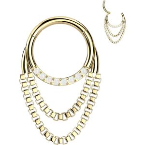 Segment Ring met dubbele ketting en kristallen aan de voorzijde- Goud - 8 mm - Wit