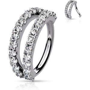 Brass Seamless Ring met dubbele rij Kristallen - Zilver - 1.2 mm - 10 mm - Helder
