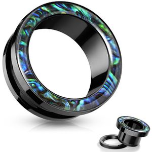 Screw Fit Tunnel met Abalone Steen Ring - 12 mm