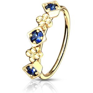 Gouden neusring met vierkant kristal bloemen top – Blauw