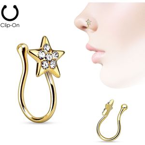 Clip-on neusring met gekleurde ster en diamantjes - Verguld