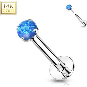 Massief Gouden Threadless Labret met Platte Achterkant en Gekleurde Opaal Steen Top