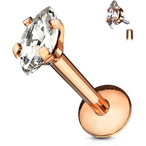 Gekleurde labret met gekleurde Marquise kristal – 8 mm – rosé goud