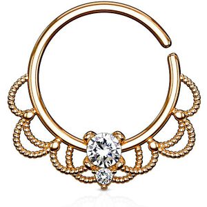 Rosé gouden piercing ring met filigraan en heldere edelsteentjes