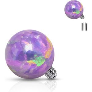 Intern geschroefde piercing top met gekleurde opaal bal - 1.2 mm – Opaal Paars