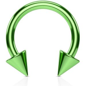 Gekleurde titanium plated circular barbell met spikes - 1.2 mm - 8 mm - 3x3 mm - groen