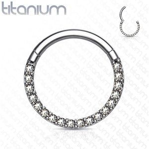 Titanium piercing ring met vast segment en voorkant kristallen – 1.6 mm – 8 mm