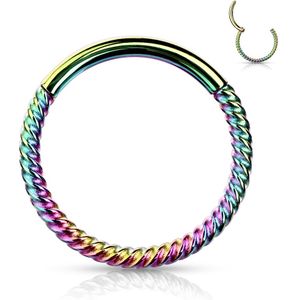 Piercing ring met vast segment en gedraaid staafje – 1.2 mm – 8 mm – Regenboog