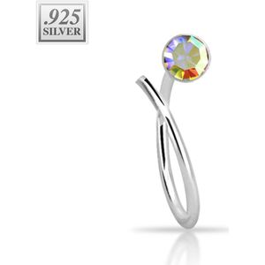 Sterling zilveren neus ring met gekleurd kristallen einde – 8 mm – Aurora Borealis