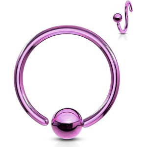 Titanium plated ball closure ring met vast balletje - 1.6 mm - 10 mm - 4 mm - paars