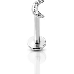 Intern Geschroefde Labret Piercing met Hammered Maan top - Zilver - 8 mm
