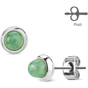 Paar oorbelletjes met een rond jade groen steentje