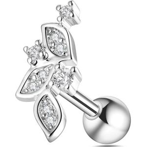 Gekleurd oorkraakbeen piercing met gekristalliseerde wijnstok - Zilver