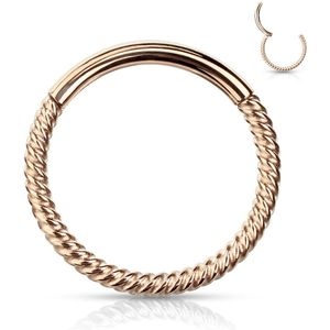 Piercing ring met vast segment en gedraaid staafje – 1.0 mm – 8 mm – Rosé Goud