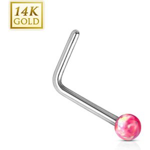 14K. wit gouden neus stud met rood Opaal balletje