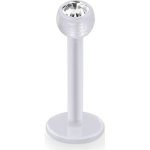 Acryl labret met gekleurd kristal in top bal - 6 mm - 4 mm - helder