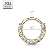 Gekleurde .925 sterling zilveren piercing ring met tien kristallen op de zijkant – 1.2 mm - Zilver