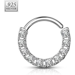 Gekleurde .925 sterling zilveren piercing ring met tien kristallen op de zijkant – 1.2 mm - Zilver