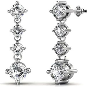 Sterling Zilveren drop Oorbellen met 4 kristallen van Swarovski