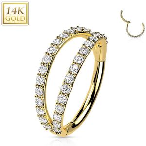 Massief Gouden Segmentring met gescheiden Kristall Belegde Rijen