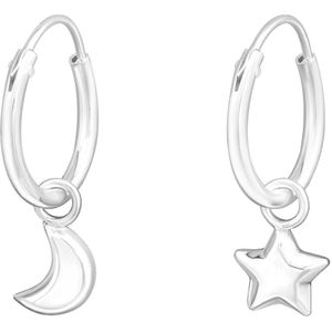 Sterling Zilver Ear Hoops met Maan en Ster hangertjes