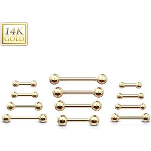 14 kt. gouden rechte barbell piercing met balletjes - 1.6 mm - 16 mm - 4 mm - Geel Goud