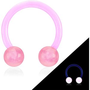 Roze circular barbell met glow in the dark balletjes