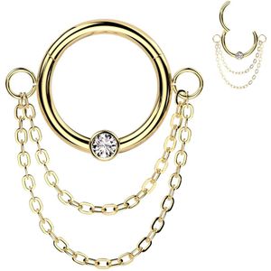 Segment Ring met Gecentreerde Steen en Dubbele Kettinkjes - Goud - 10 mm
