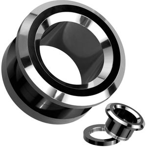 Screw-fit Tunnel met Zwart en Zilver Tonen in Rand - 19 mm