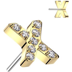 X-Vormige Threadless Titanium Top met Steentjes - Goud