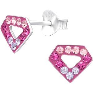 Zilveren Oorstuds met Rozekleurige Diamant figuur