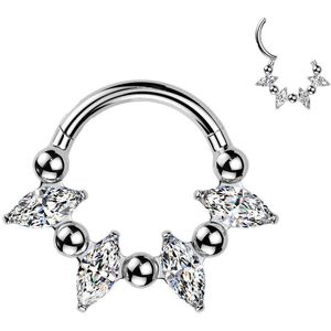 Titanium Segment Ring met Markies Geslepen Kristalletjes en Kleine Balletjes - Zilver - 8 mm