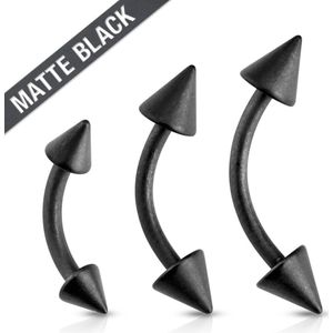 Mat zwarte gebogen barbell met spikes - 8 mm - 3x3 mm
