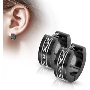 Paar zwart gekleurde oorringen met x'jes