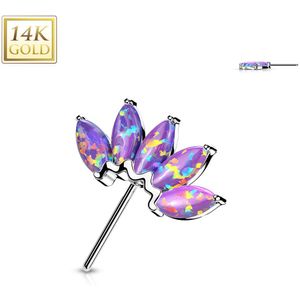 14kt. Gouden Front-facing Threadless Top met Gekleurde Marquise Opaal Steentjes - Wit Goud - Opaal Paars