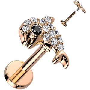 Intern Geschroefde Labret Stud met Kristallen Dolfijntje - Rose Goud - 8 mm