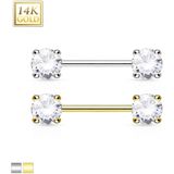 14Kt. wit gouden tepelpiercing met kristallen