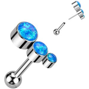 Titanium Oor Stud met trio van Kristallen - Blauw
