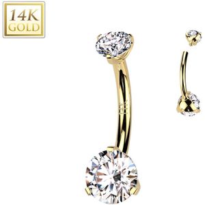 Intern Geschroefde 14Kt. Gouden Navelpiercing met Ronde Prong Set Steen - Goud