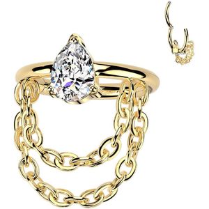 Titanium Segment Ring met Naar buiten gerichte Traanvormige Steentjes en Dubbele Ketting - Goud - 10 mm