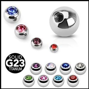 Titanium opschroefballetjes met paarse kristal - 1.2 mm - 3 mm