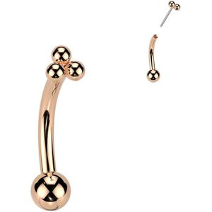 Threadless Titanium Gebogen Barbell met Balletjes in Driehoekvorm - Rose Goud