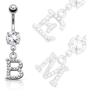 Navelpiercing met letter als hanger - F